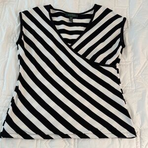 Ralph Lauren Classic Striped Wrap Blouse in Black and White